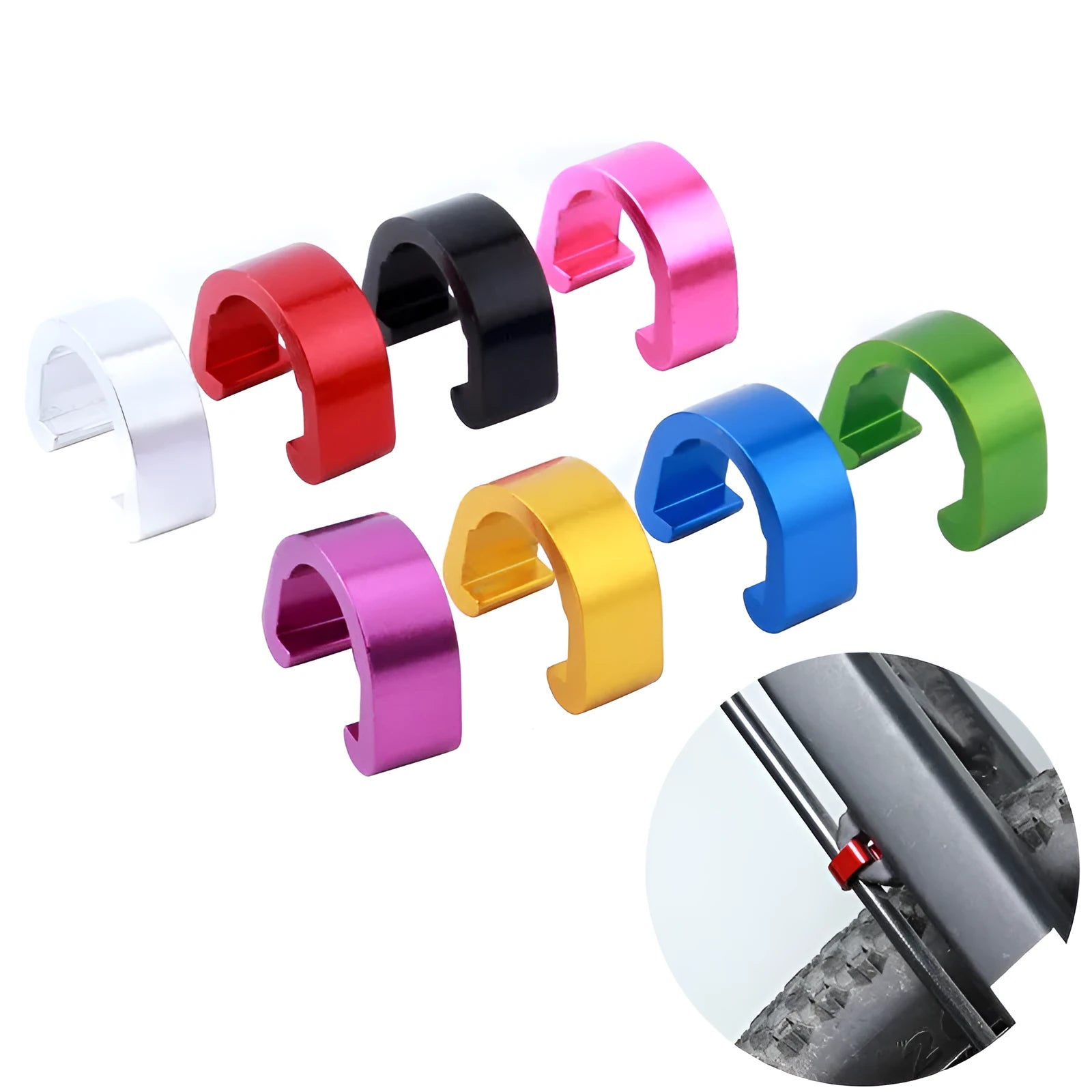 Aluminium alloy C buckle hardware fitting in multiple colours showing dimensions