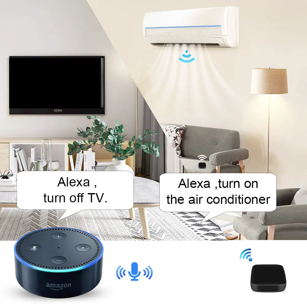 Black infrared remote control with voice control capability and environmental sensors