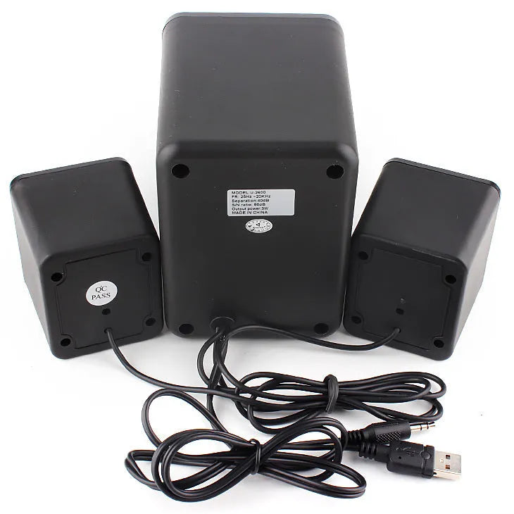 Green 2.1 USB computer speaker with colourful glowing lights and 150 cm cable for PC and mobile phone