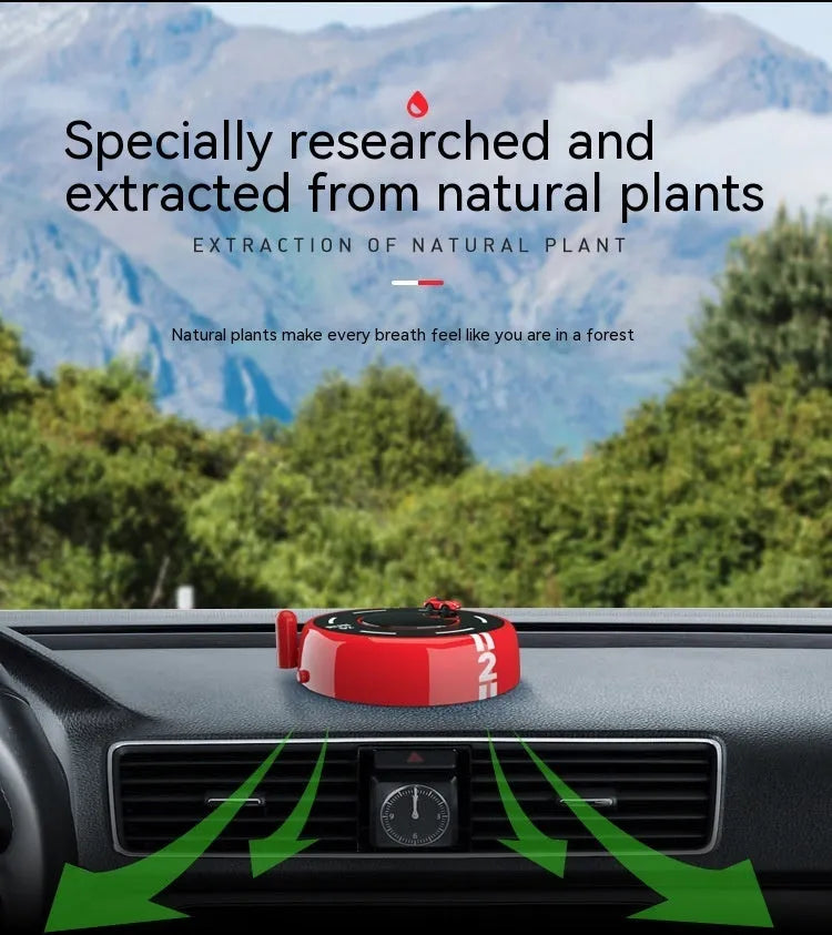 Solar-powered round car-shaped fragrance diffuser with light sensor in black plastic design