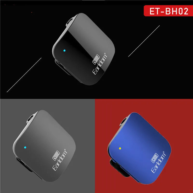 Black lavalier-style Bluetooth audio receiver for wireless headphones with a 10m range.