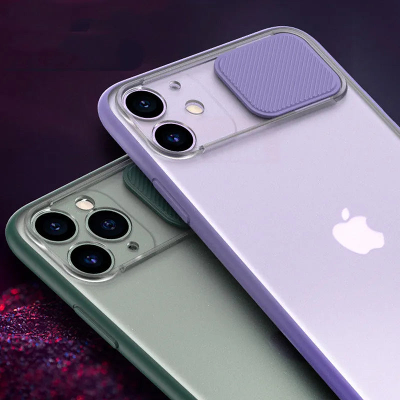 Frosted frame lens phone case in black silicone for iPhone, pure colour style