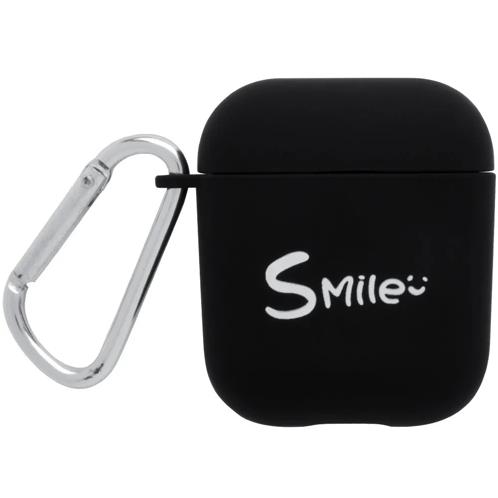 Black and pink AirPods case covers with smiley face and flower decorative motifs