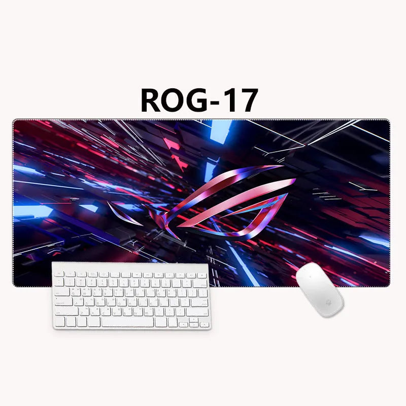 Large 800x300mm desk mouse pad with natural rubber base and Jiaji cloth surface in ROG anime style