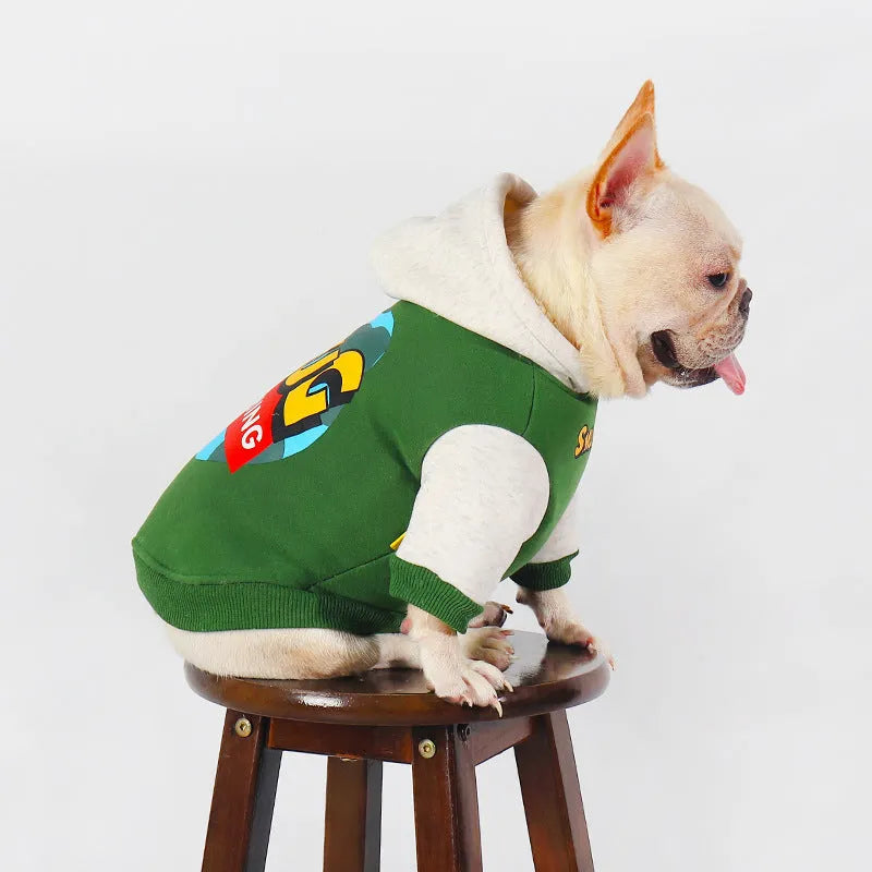 Green cotton dog jacket for autumn and winter wear, sized for large breeds.