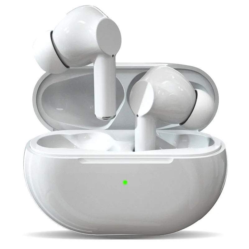 Black and white Pro4 Bluetooth headset with charging case and cable