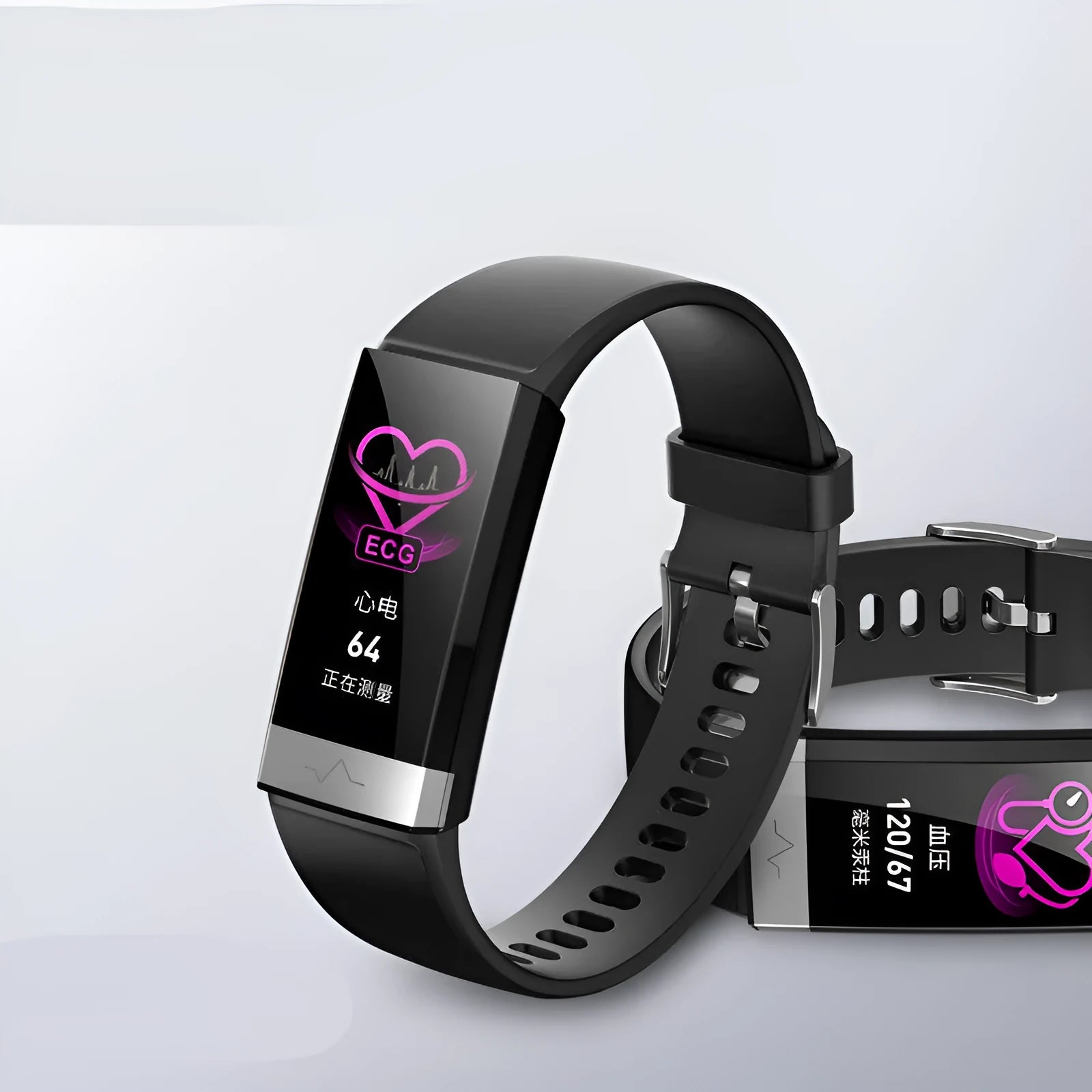 V19 smart bracelet in black, blue, or red with a TPU strap and display showing health metrics.