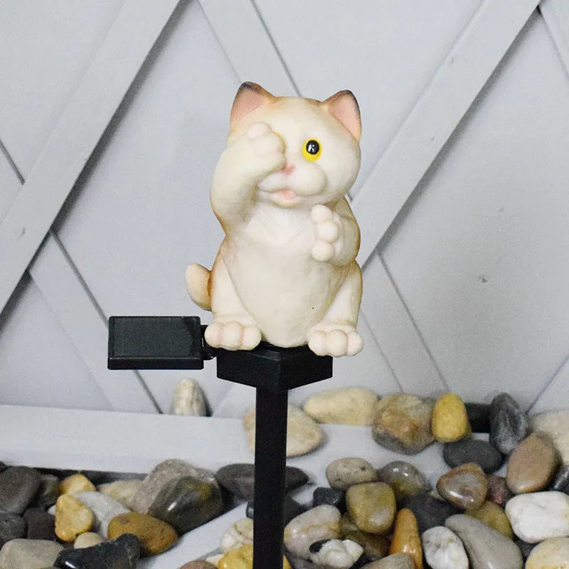 Brown cat-shaped solar-powered lawn light for garden decoration