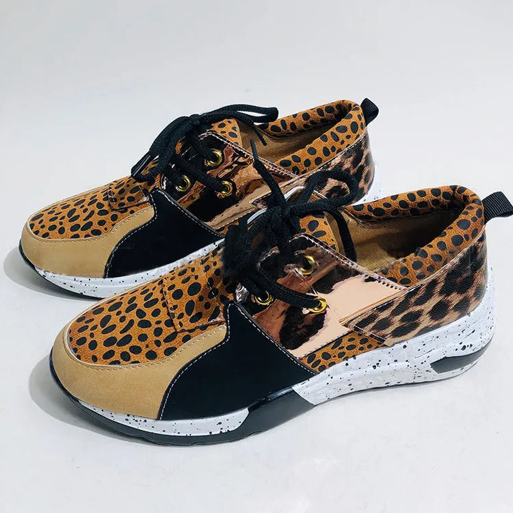 Women's casual suede sneakers with wedge heel in leopard pattern colour option