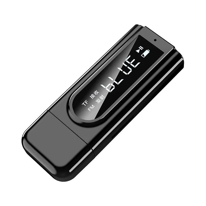 Black USB car FM Bluetooth receiver for wireless audio streaming to car stereo