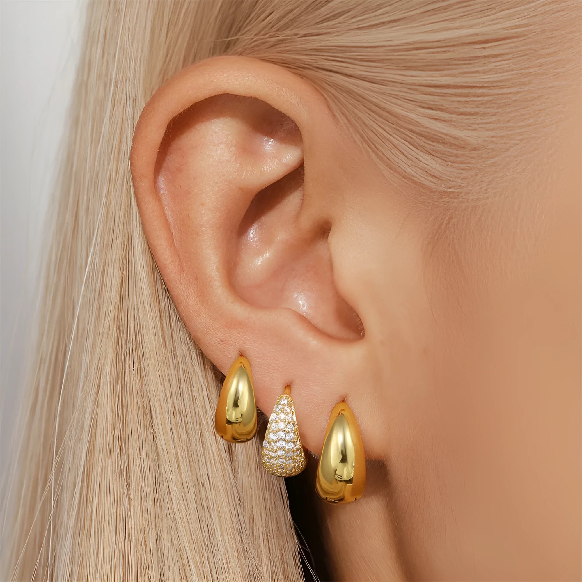 Golden electroplated copper diamond earclip earrings with geometric European styling