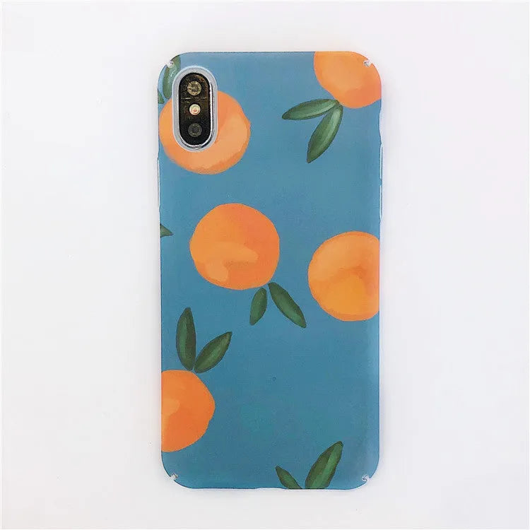 Orange retro plastic back cover for iPhone with blue water artwork, slim fit design