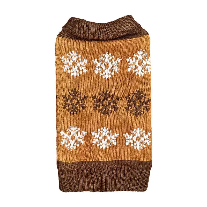Grey dog Christmas sweater with snowflake pattern on a small breed pet