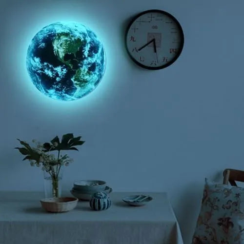 Glow in the dark blue and green Earth planet wall sticker with 3D effect