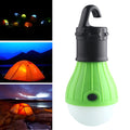 A portable LED camping light with a hanging hook, shown in blue, displaying its compact size.
