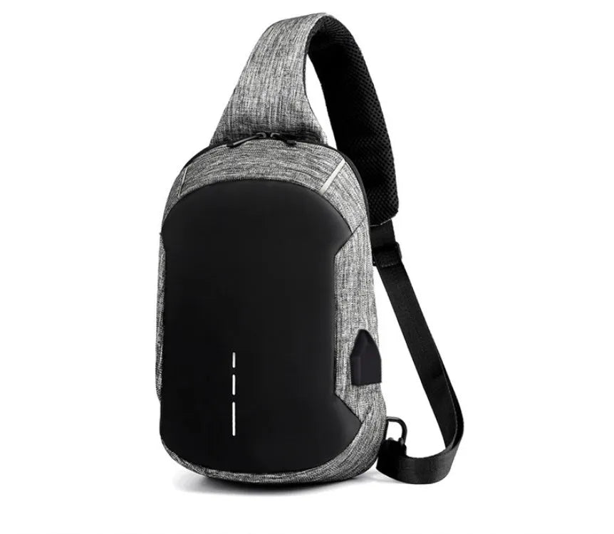 Oxford waterproof chest bag with zipper opening and internal phone pocket in dark blue colour