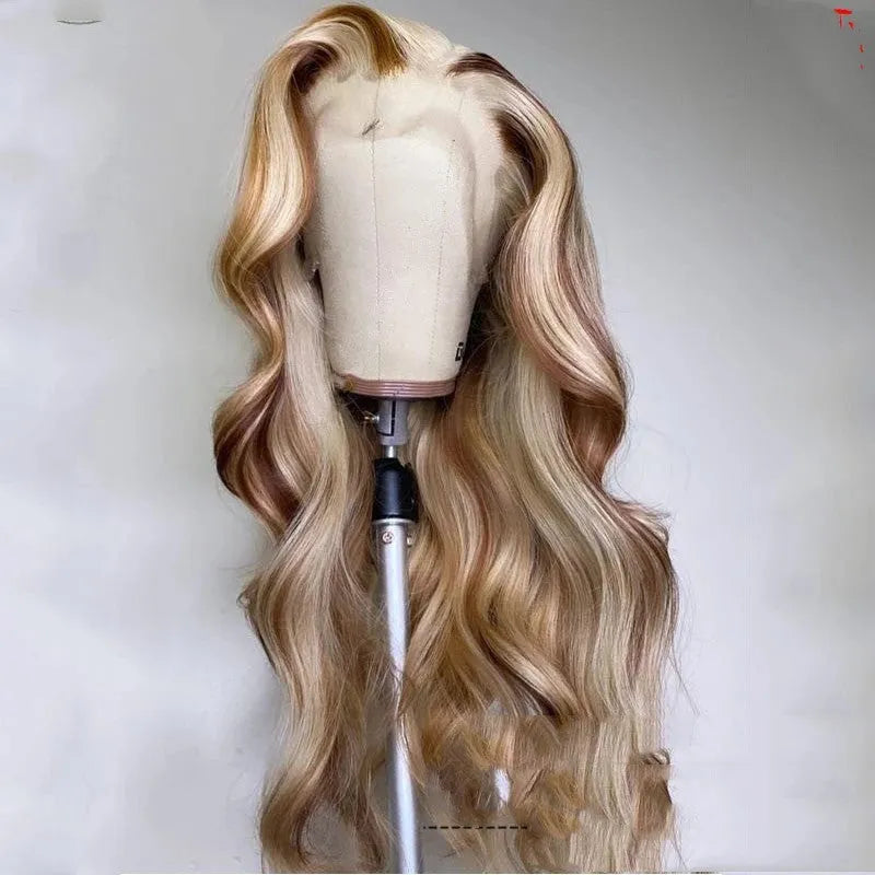 Brown and blonde pre-plucked human hair lace front wig Nabea Uty 13x4 lace 8-28 inch length