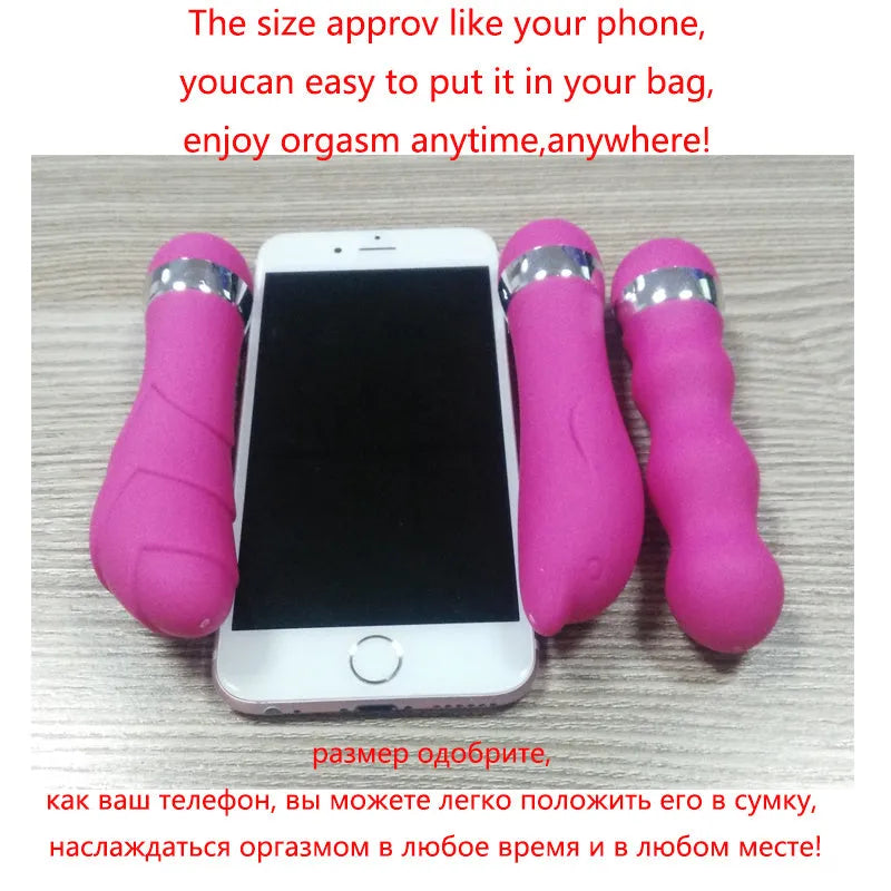 Realistic mini dildo vibrator in integrated plastic with 6 size options A through F for vaginal or anal use