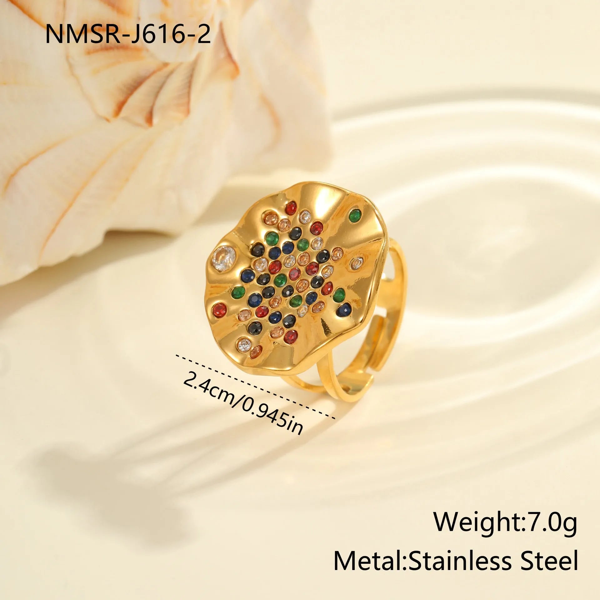Adjustable geometry ring with pleated diamond pattern on stainless steel