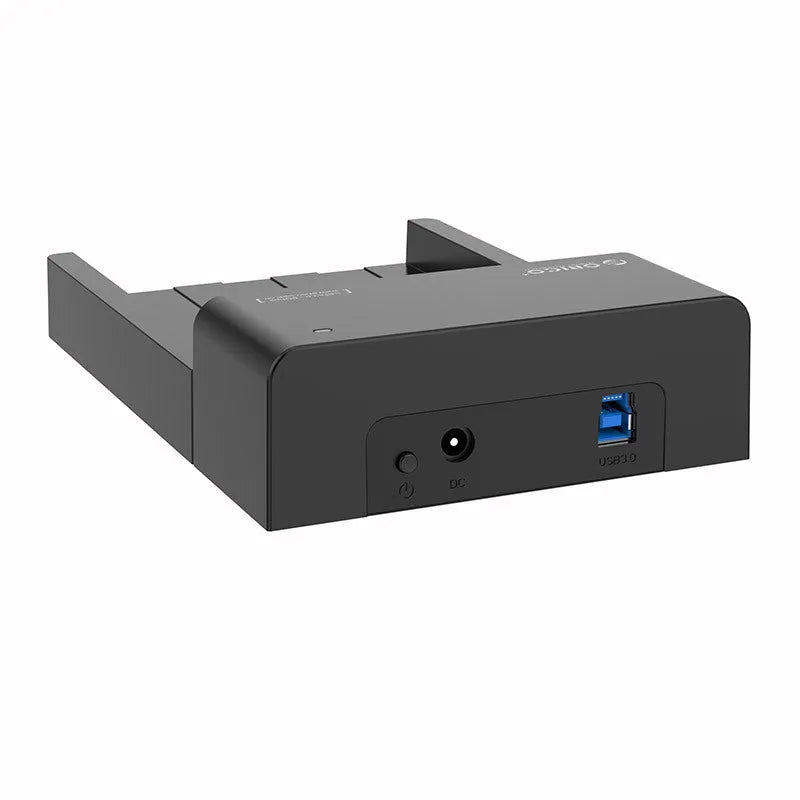 Black plastic external hard drive enclosure for 2.5 and 3.5 inch SATA drives with included data cable