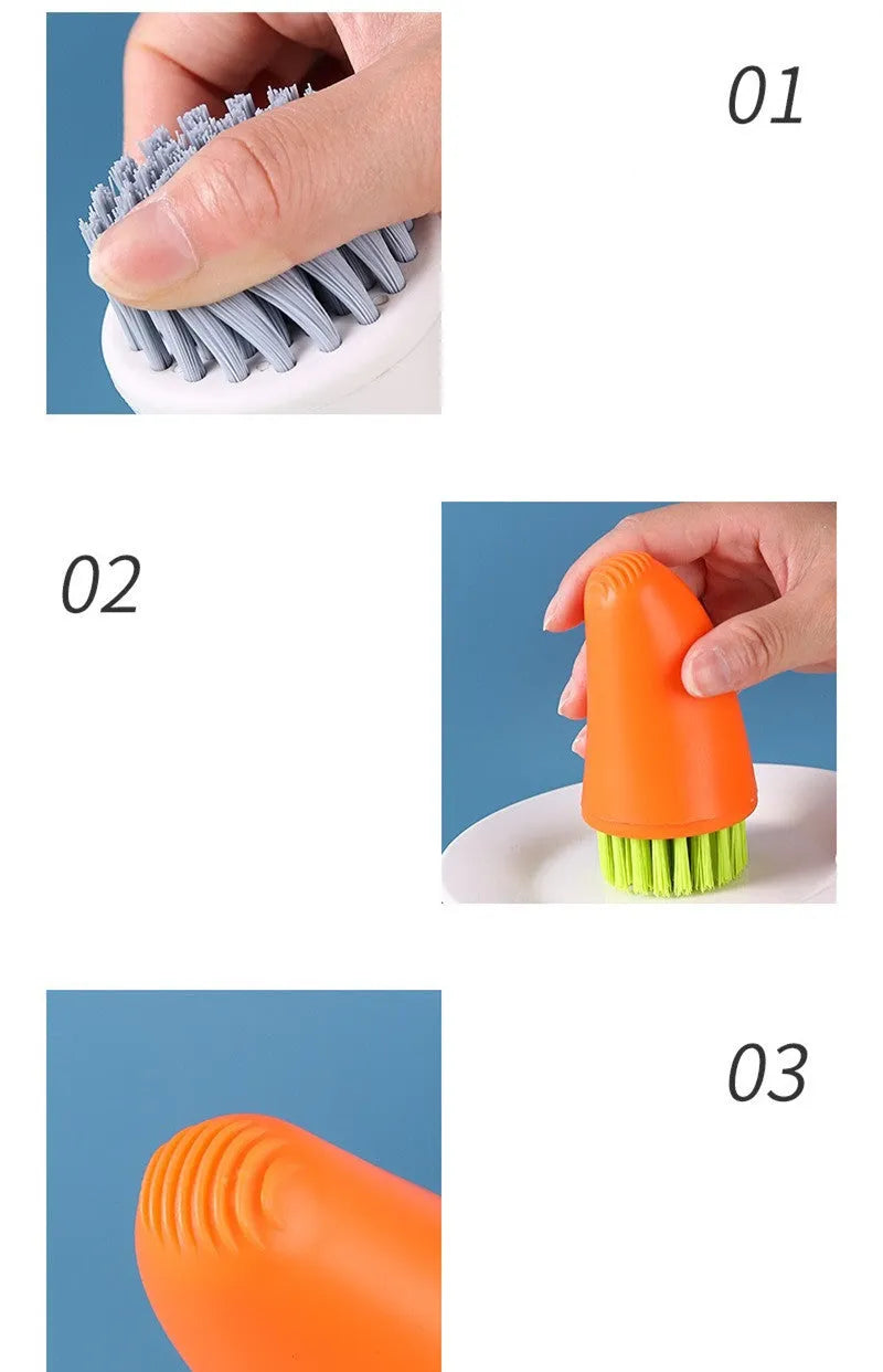 Multifunctional carrot-shaped kitchen brush with nylon bristles in orange and white colours