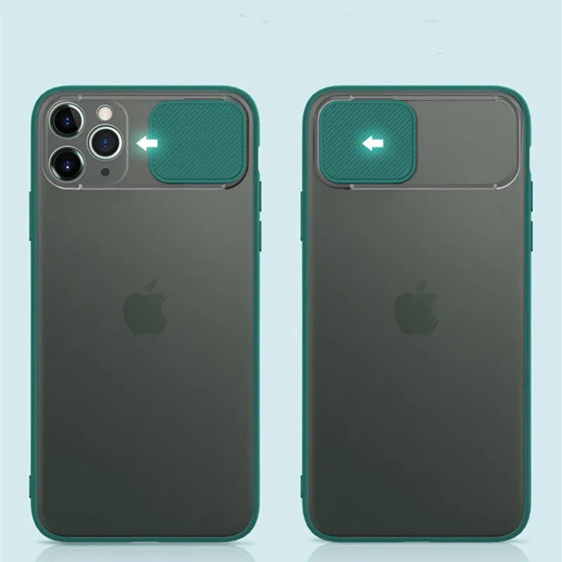 Lens sliding phone case in PC+TPU for iPhone 11 Pro Max with sliding lens cover in green colour contrast style
