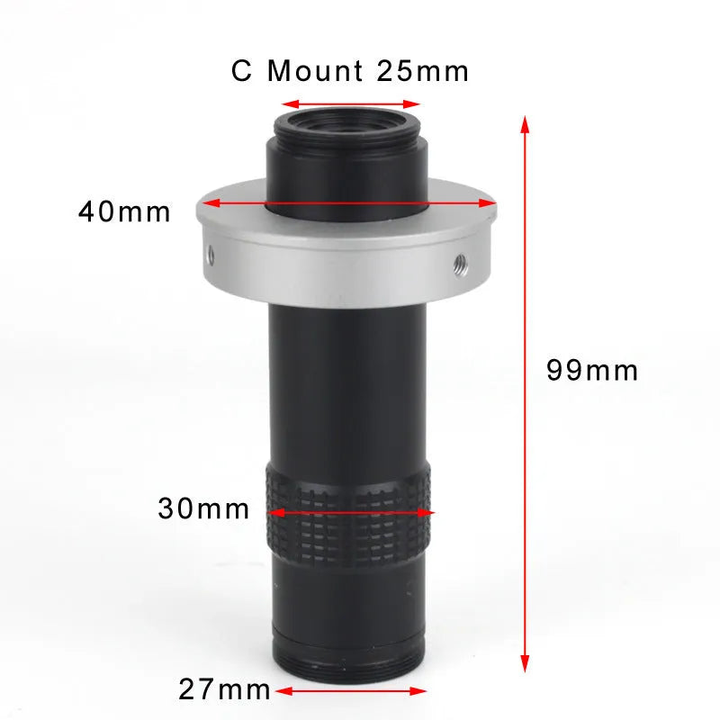 Black industrial monocular camera lens for 0.1-1.3X magnification with 60-300mm working distance.