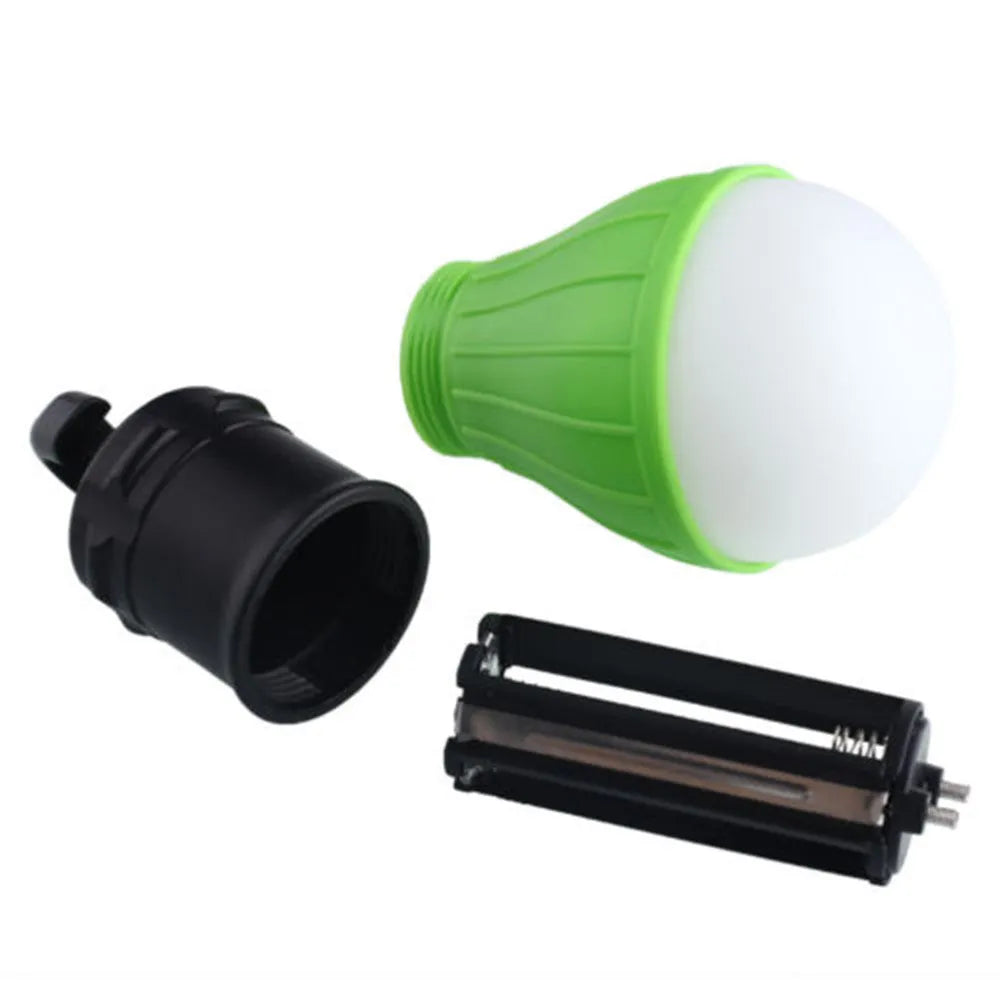 A portable LED camping light with a hanging hook, shown in blue, displaying its compact size.