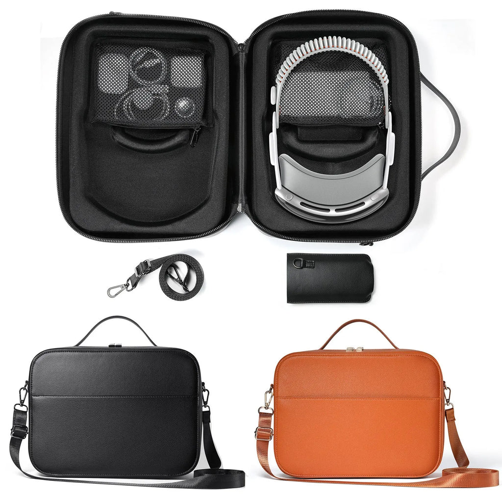 Black superfiber MR glasses storage box showing internal dimensions for head-mounted equipment.