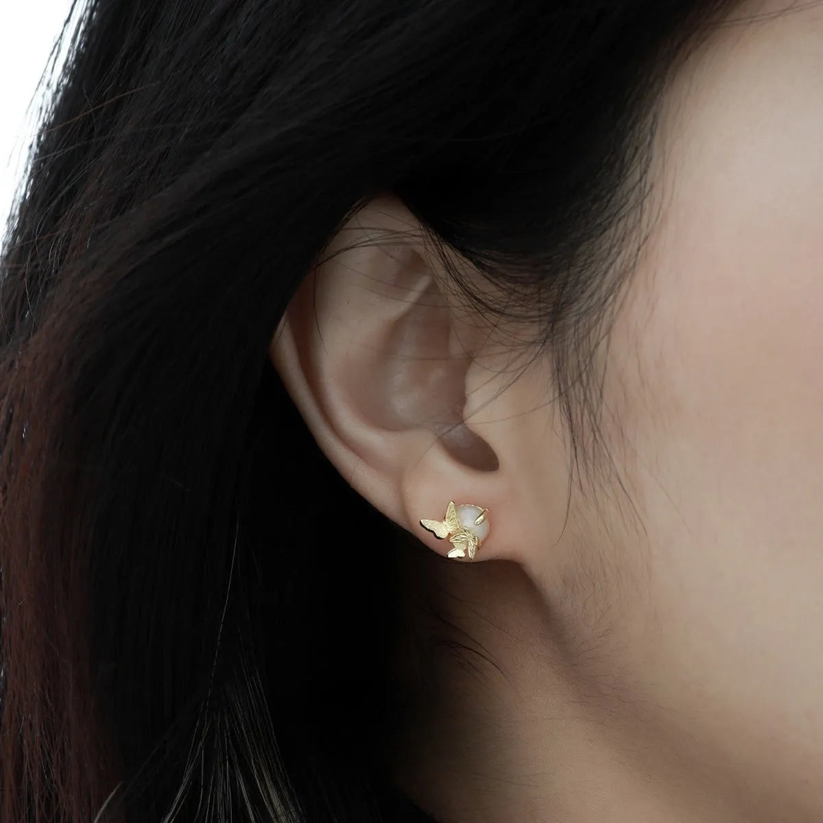 925 sterling silver butterfly stud earrings in gold or white gold colour finish.