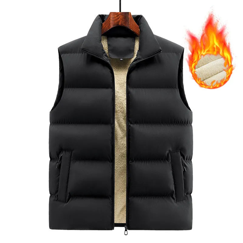 Men's striped lambswool vest in black, dark blue, or red colour, shown as a sleeveless jumper for autumn and winter wear