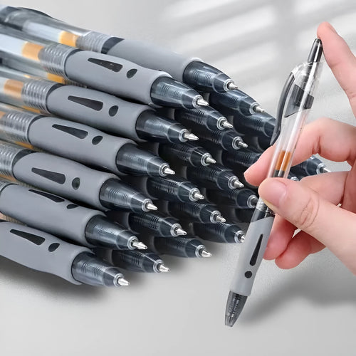 0.5mm black, red, and blue gel pen with plastic barrel for office and school use.