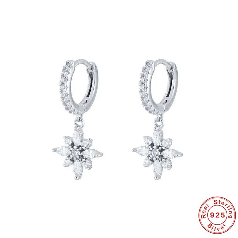 S925 sterling silver diamond snowflake pendant earrings in white gold and yellow gold colour options