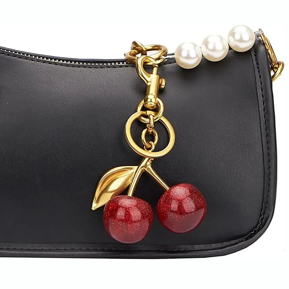 Zinc alloy cherry design key ring pendant in red or pink colour for bag or keychain decoration