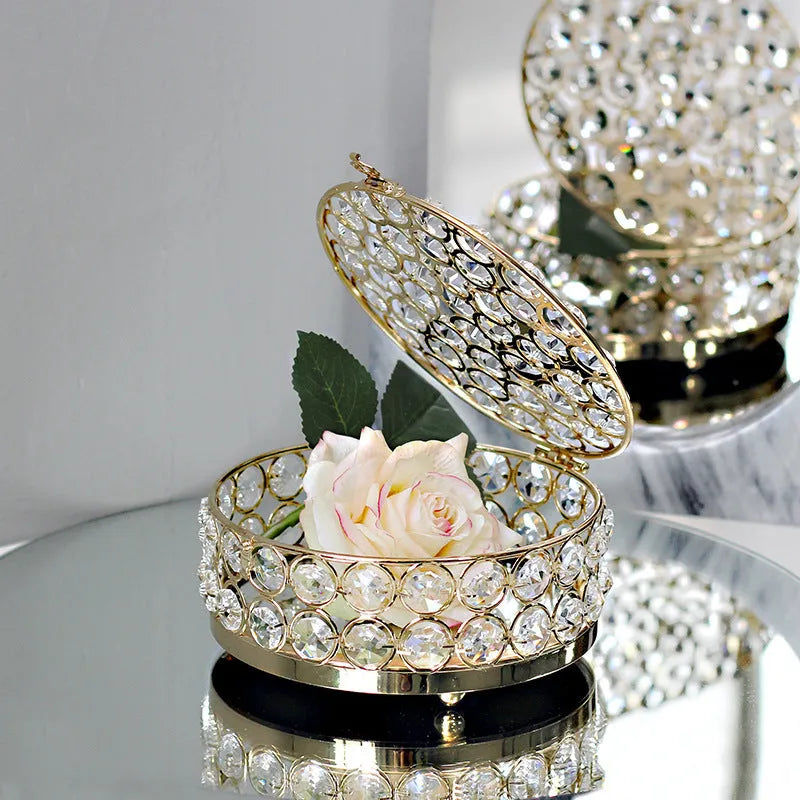 European-style jewellery box with crystal glass panels and French gold iron frame for visible storage