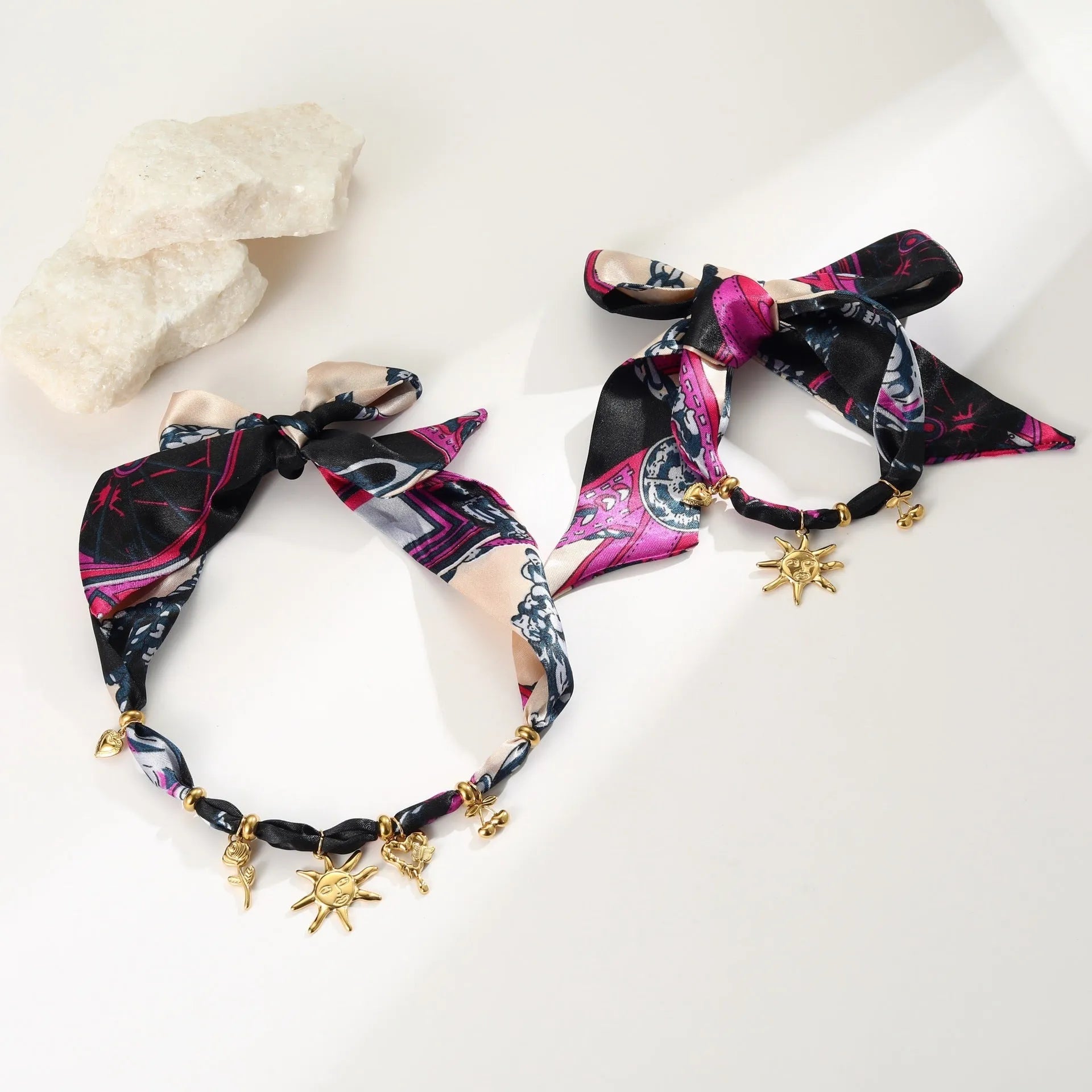 Women's stainless steel jewellery with 18K gold electroplating for autumn winter scarf coordination