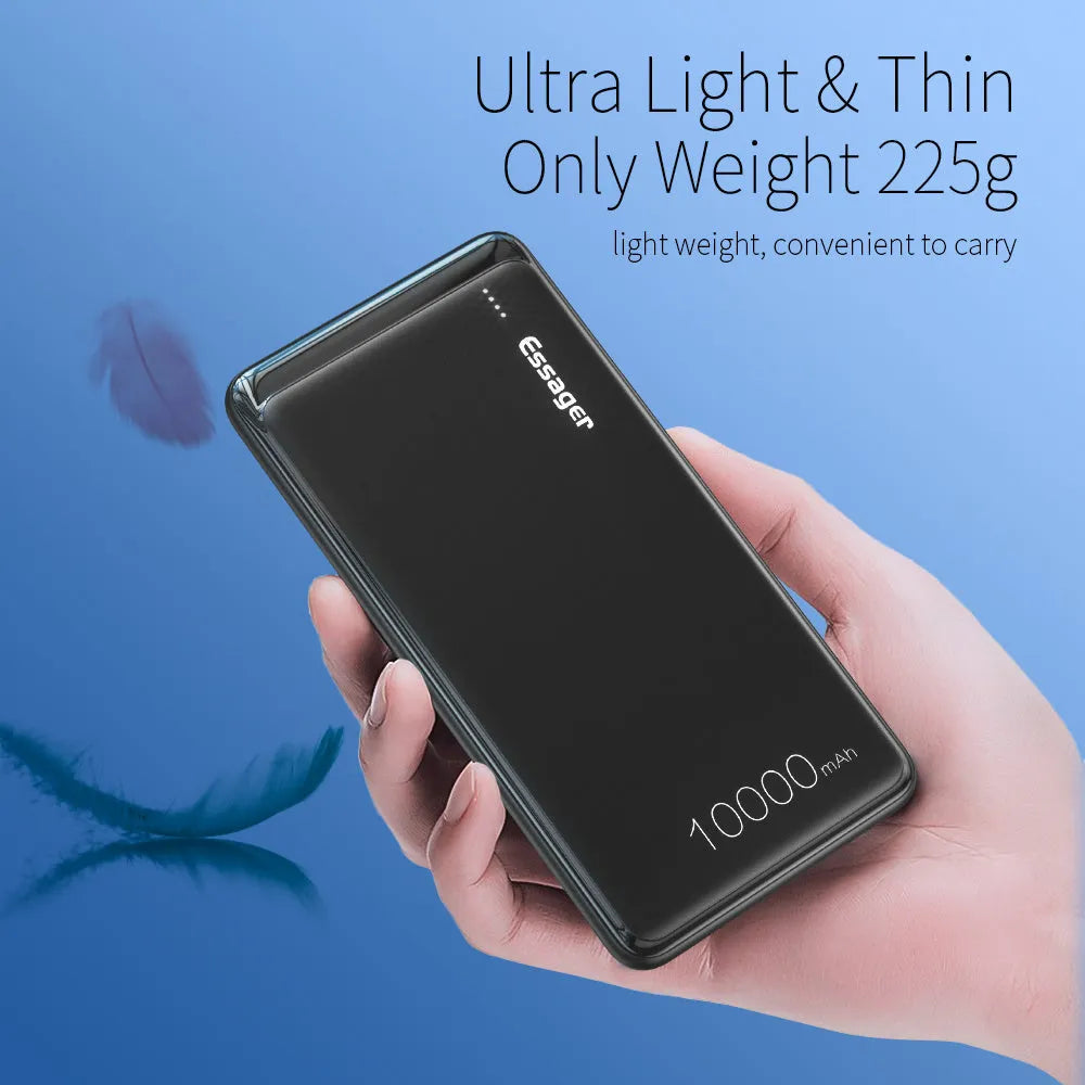 Essager Small Jane 10000mAh portable power bank in black or white with dual USB ports