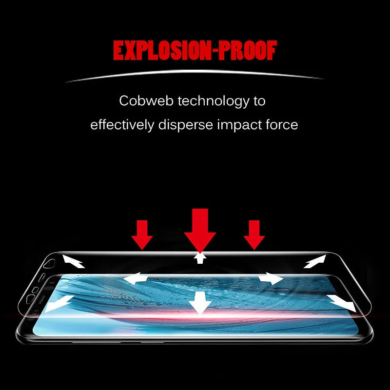 Purple hydrogel screen protector for curved Samsung Galaxy phones on display