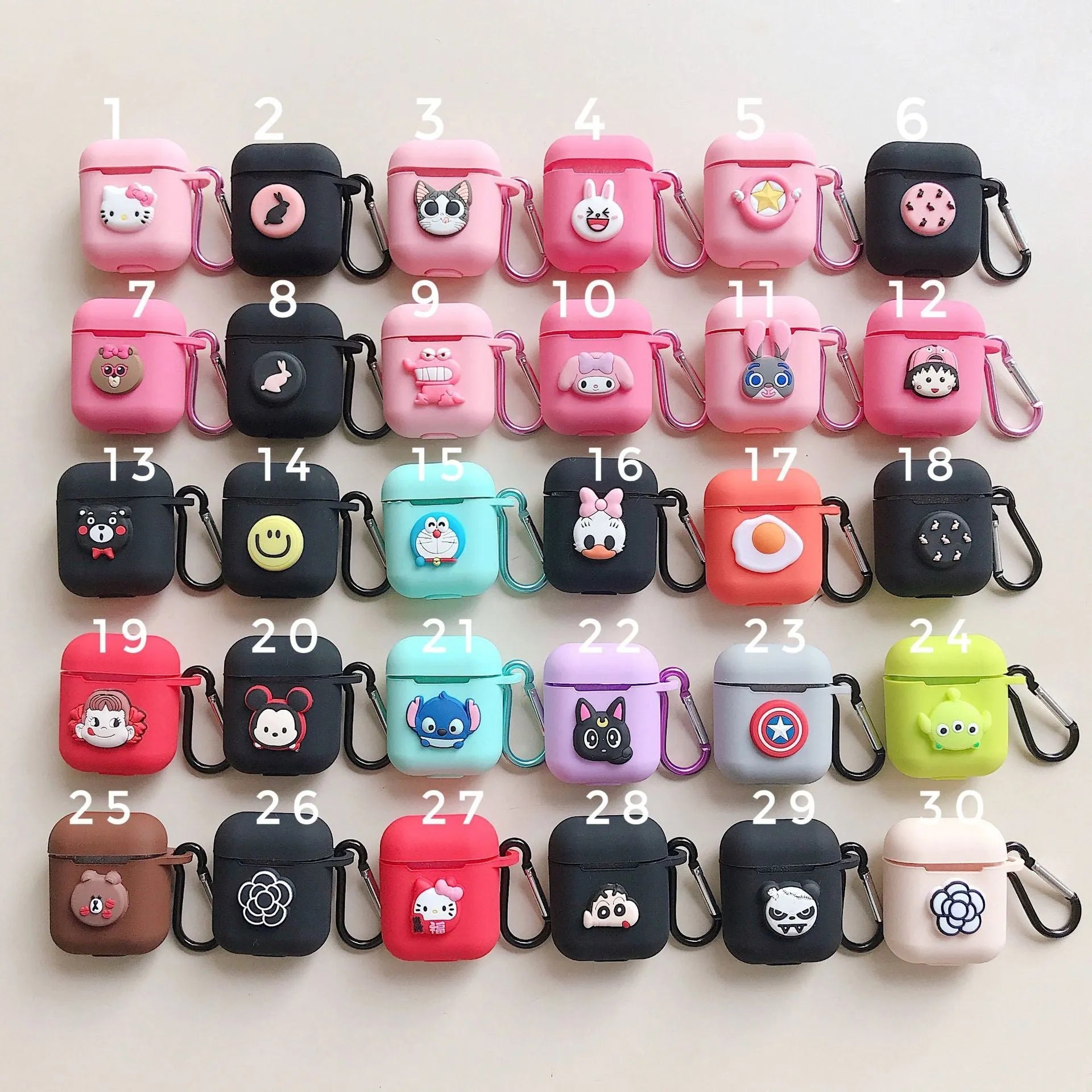 Silicone protective case for Bluetooth earphones with cartoon design and key-clasp hanging rope