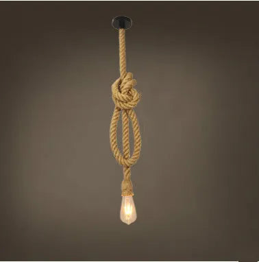 Hemp rope chandelier with grass vine body, single head, retro industrial style for bar restaurant loft