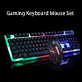 GTX300 wired USB gaming keyboard and mouse set with colour backlit keys in black on a desk.