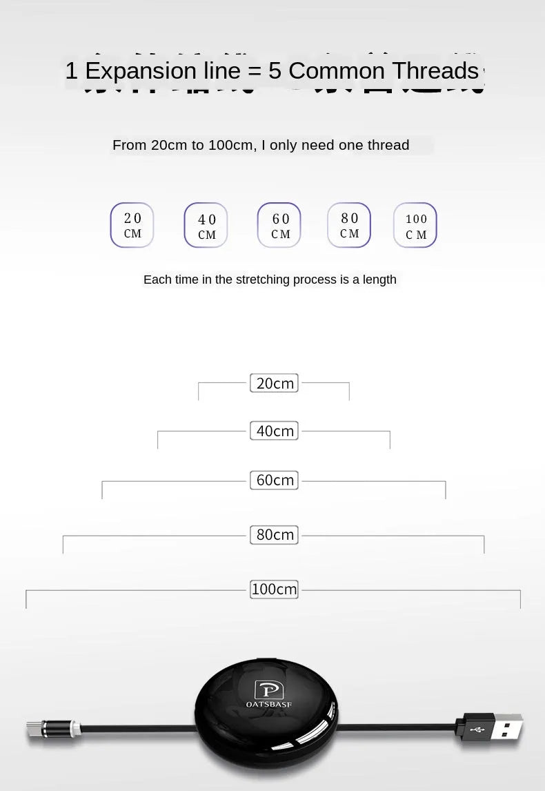 3-in-1 magnetic sucker data cable with connectors for Apple, Android, and Type-C, 1m length, black finish