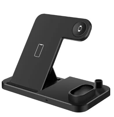Foldable 4-in-1 wireless charging station for iPhone, Apple Watch, AirPods and Apple Pencil on a desk