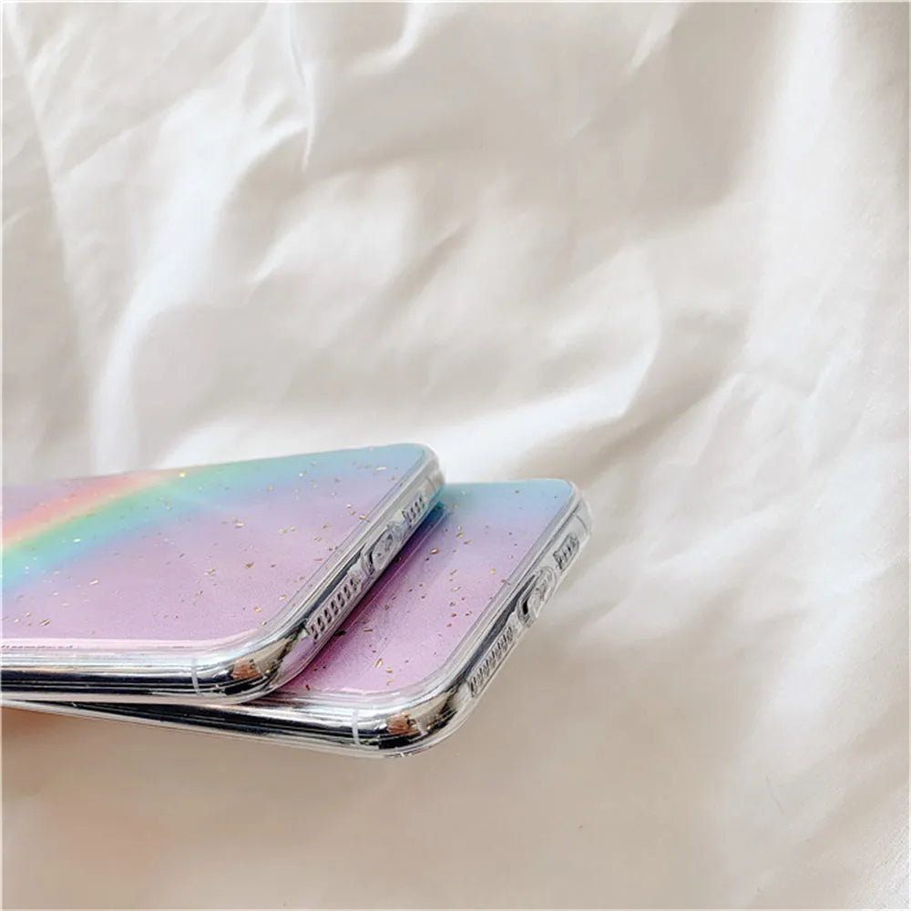 Rainbow gradient iPhone case with colourful stripe patterns on TPU protective cover