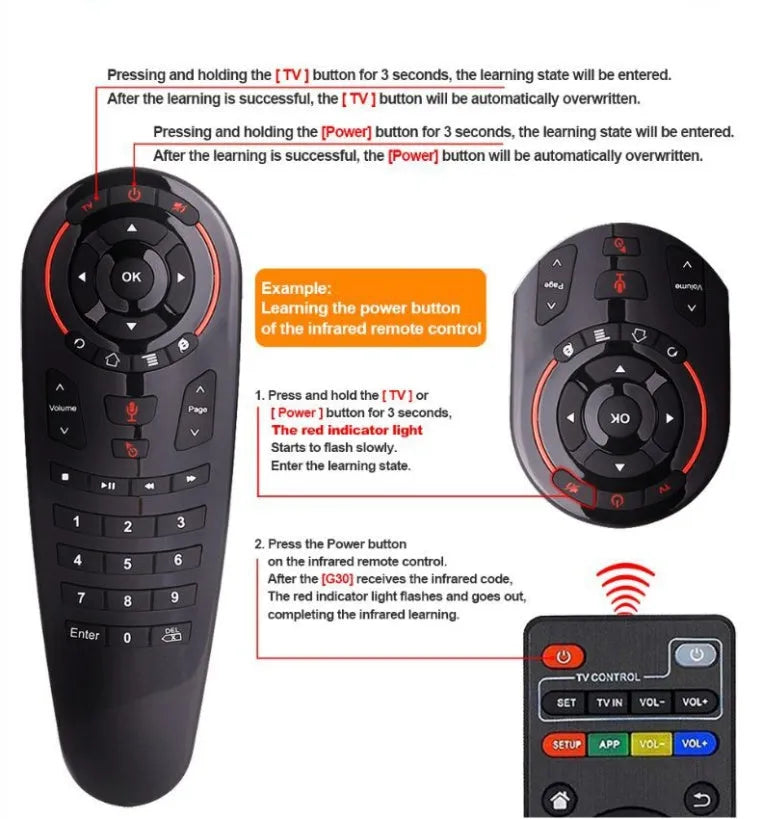 G30 wireless keyboard remote control with air mouse and Nano receiver on a table