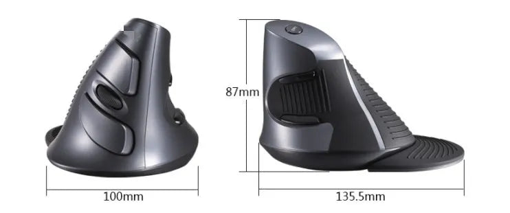 Right-handed wireless vertical ergonomic mouse in black or white with programmable buttons