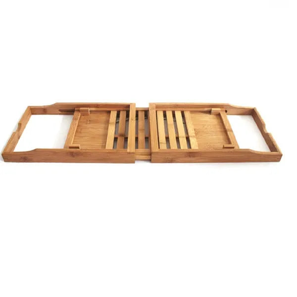 Natural bamboo bathtub frame with single shelf for bathroom storage on desktop surface