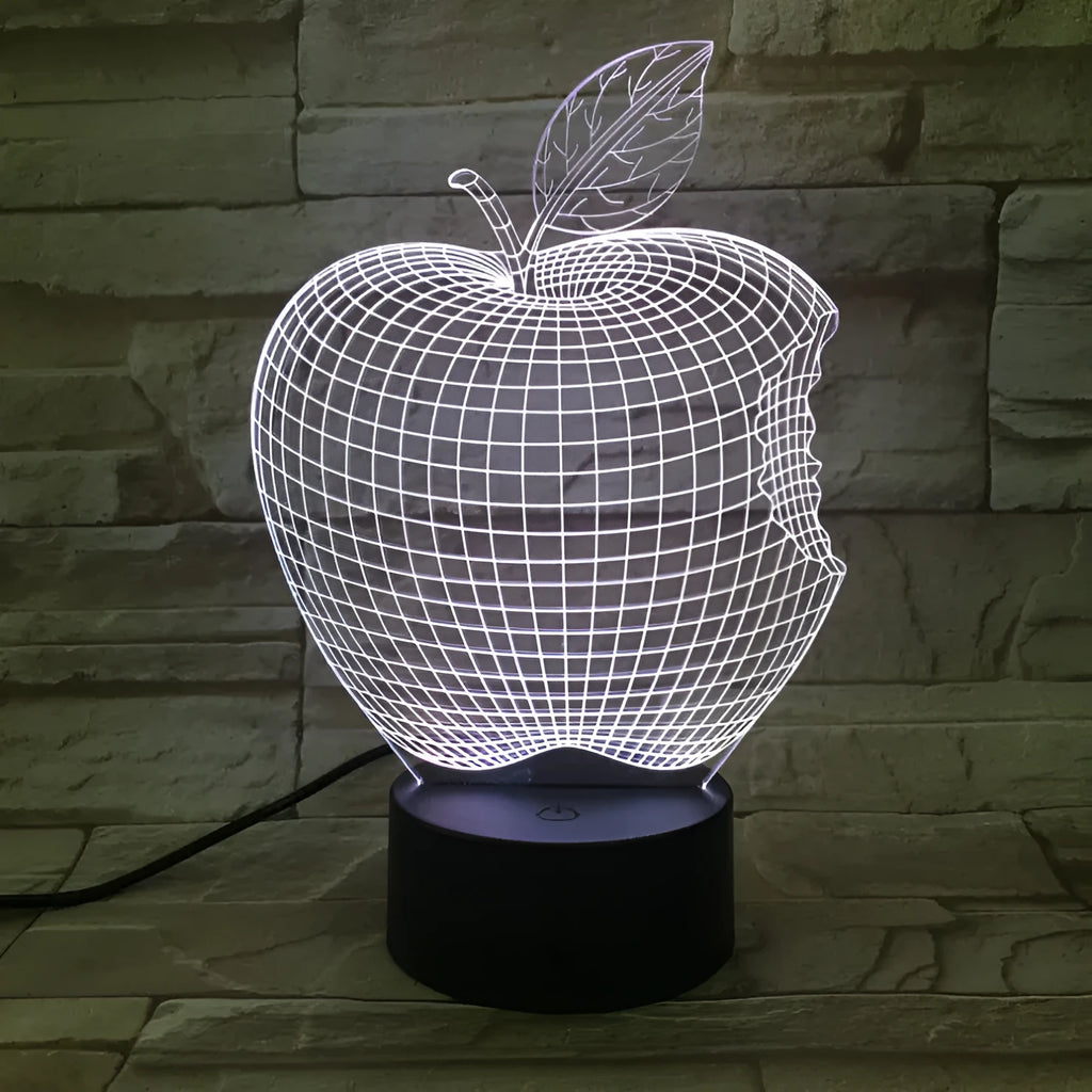 3D fruit colourful LED night light with touch control and acrylic shade showing seven colour options