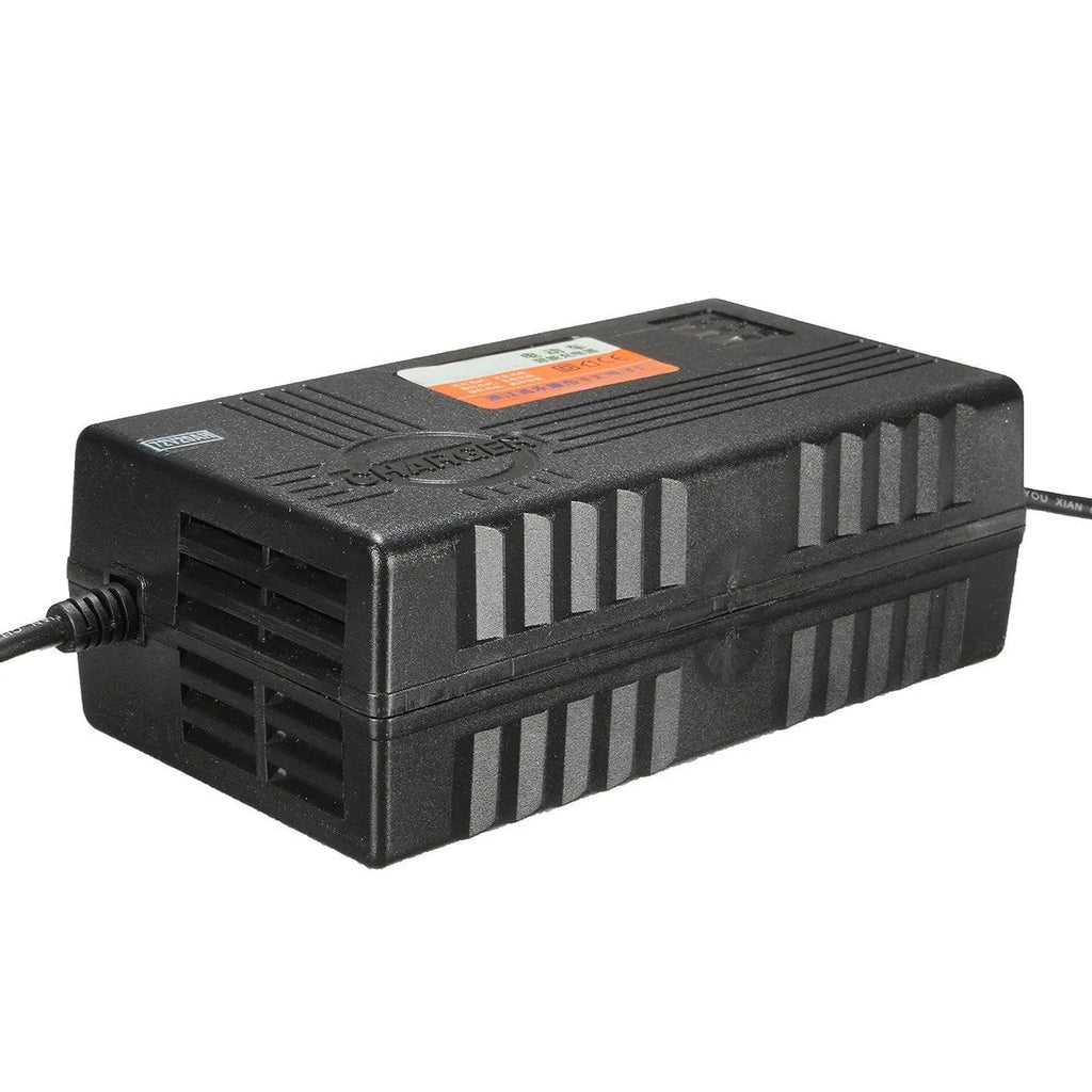 72V20AH electric car charger with compact 165mm black housing and AU/EU/US plug options