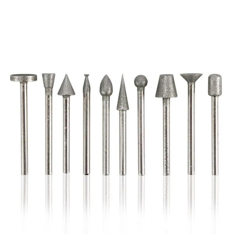 Alloy diamond grinding head set with elliptical cone shape for rotary tools